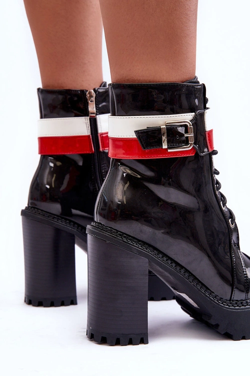 Masywne Skórzane Botki Na Słupku Czarne Adrijana