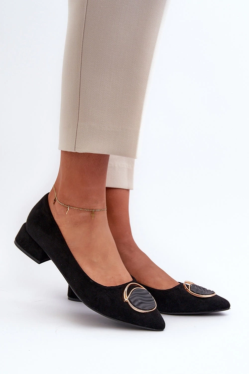 Czółenka Na Niskim Obcasie Z Eko Zamszu S.Barski KV27-037 Czarne