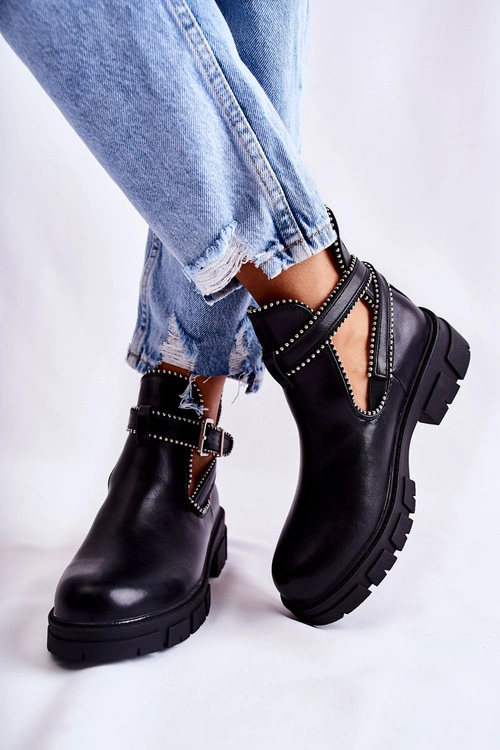 Damskie Skórzane Botki Z Ćwiekami Czarne Clares