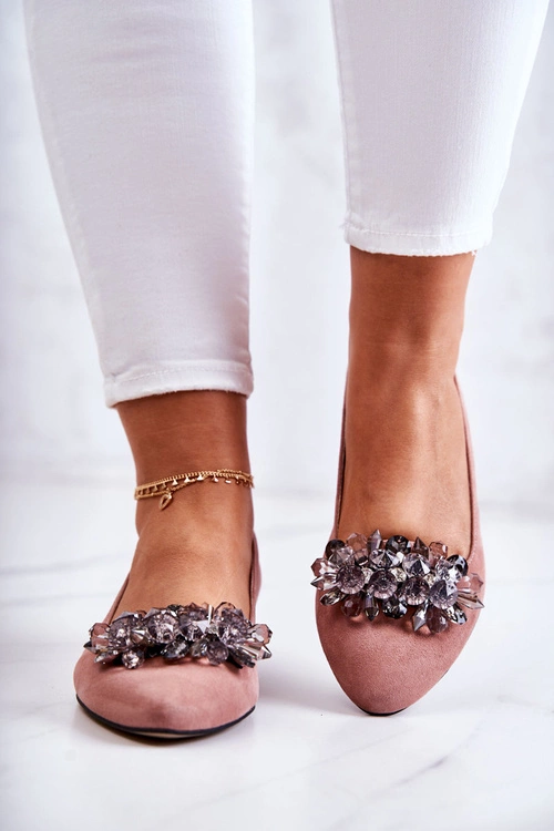 Zamszowe Baleriny Z Ozdobą Różowe Loretty