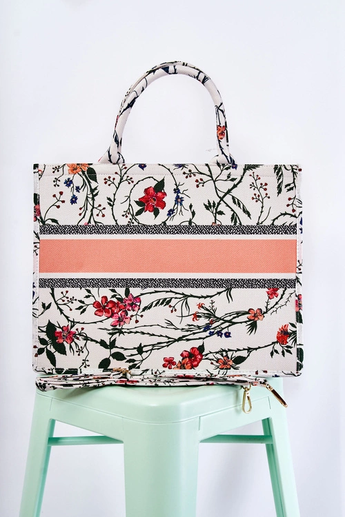 Duża Klasyczna Torebka W Print Biało-Pomarańczowa Micola