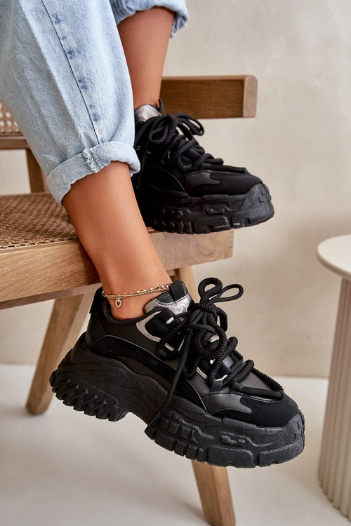 Sneakersy Damskie Na Masywnej Podeszwie Czarne Nevela