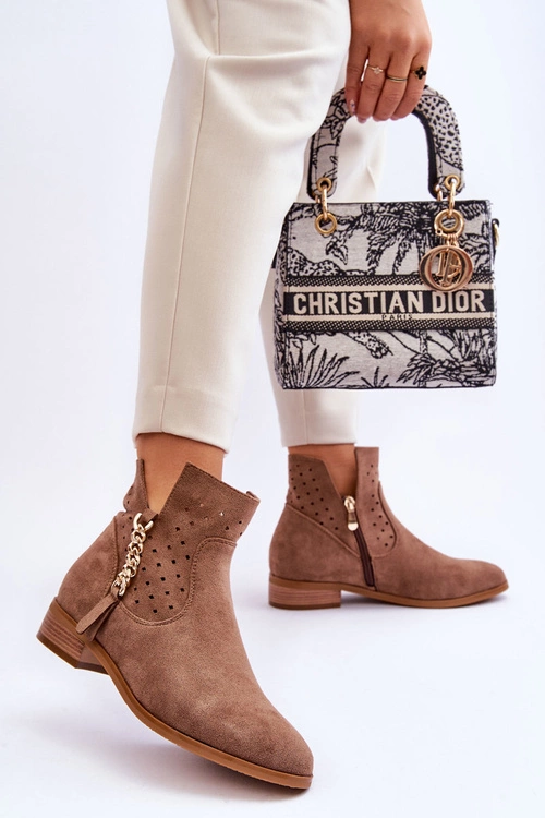 Damskie Zamszowe Botki Na Suwak Beżowe Belliano