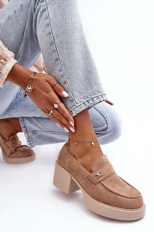 Zamszowe Półbuty Na Obcasie Damskie Beżowe Afnira