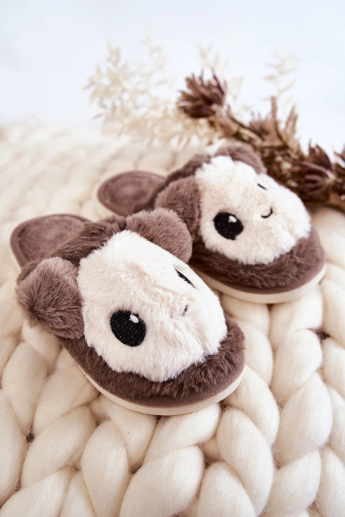 Dziecięce Futrzane Wsuwane Papcie Brązowe Alize