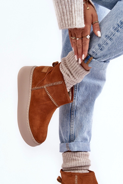 Damskie Zamszowe Śniegowce Maciejka 06257-29 Brązowe