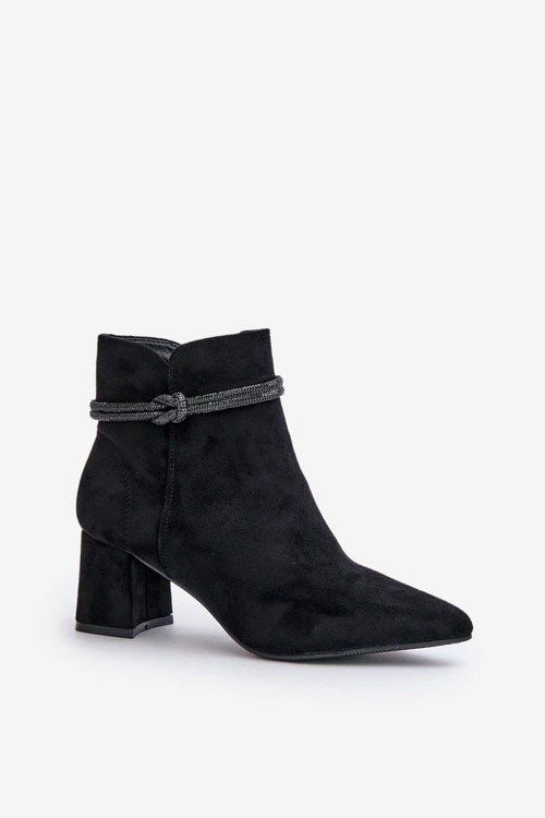 Botki Damskie Eko Zamszowe Na Słupku Z Noskami W Szpic Czarne Terivannes