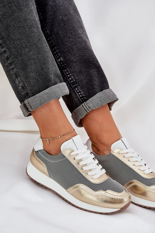 Skórzane Buty Sportowe Sneakersy Damskie D&A LR51-847 Złote
