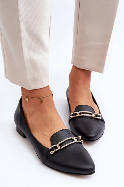 Zazoo 2885 Skórzane Baleriny Z Ozdobą Czarne