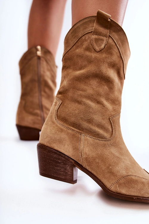 Zamszowe Kozaki Kowbojki Lewski Shoes 3198 Beżowe