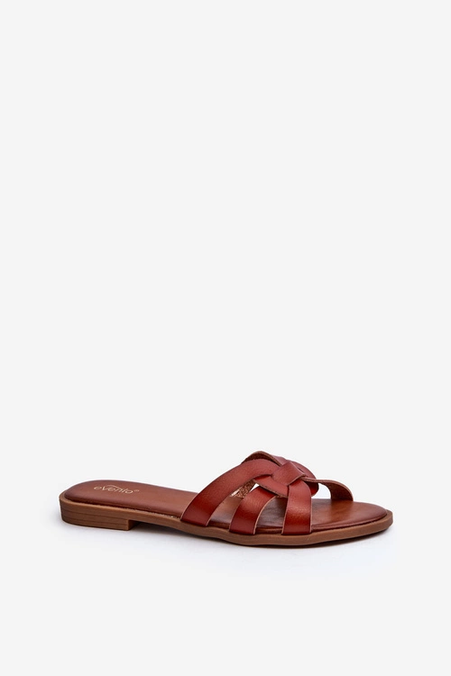 Damskie Klapki Na Płaskim Obcasie Z Eko Skóry Brązowe Rosalini