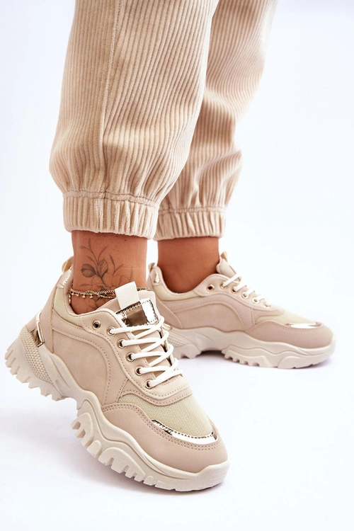 Klasyczne Sportowe Buty Na Platformie Beżowe Need It