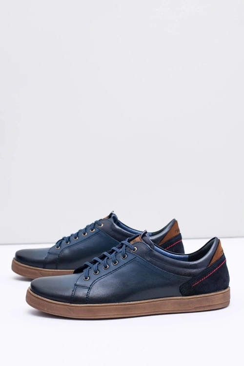 Granatowe Skórzane Męskie Sportowe Półbuty Nikopol Design