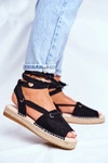 Espadryle Damskie Na Platformie Lniane Czarne Monacoz