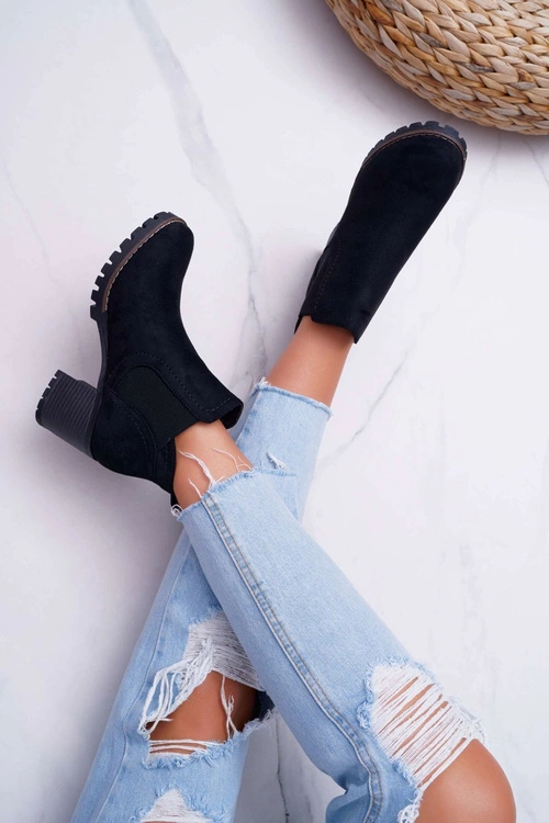 Botki Damskie na Słupku Zamszowe Czarne Shanto