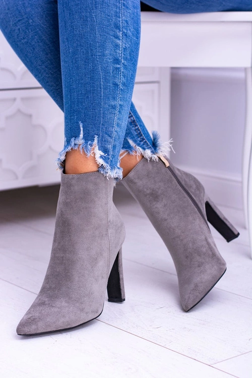 Szare Zamszowe Botki Na Szpilce Medea