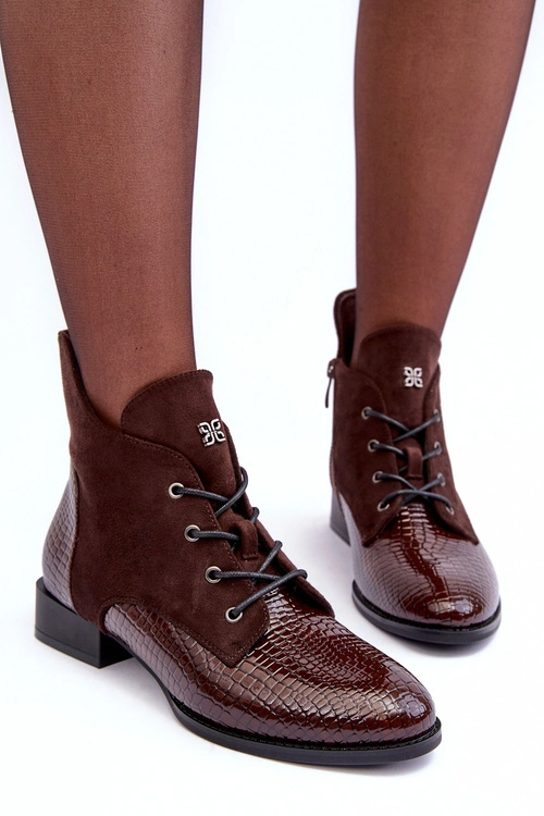 Skórzane Półbuty Na Płaskim Obcasie Zwierzęcy Wzór Brązowe Tianeta