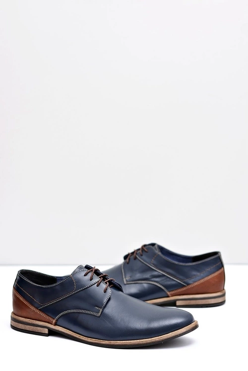 Męskie Półbuty Bednarek Eleganckie Skórzane Granatowe Marcelo