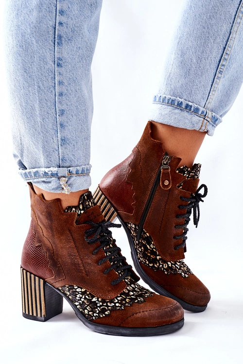 Botki Damskie Skórzane Trzewiki Maciejka Brązowe 03190-02