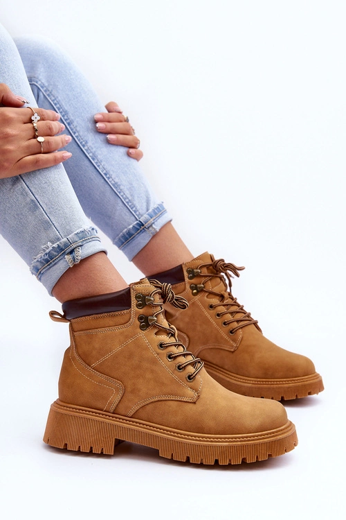 Damskie Skórzane Ocieplane Trapery Brązowe Poles