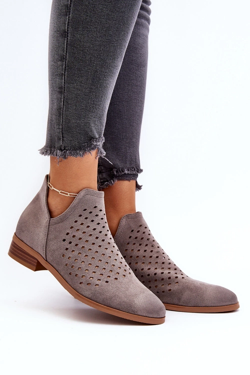 Niskie Botki Damskie Na Płaskim Obcasie Szare Janetris