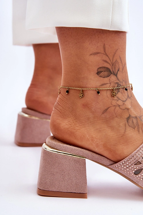 Klapki Na Obcasie Z Siateczką S.Barski KV-612-1 Nude