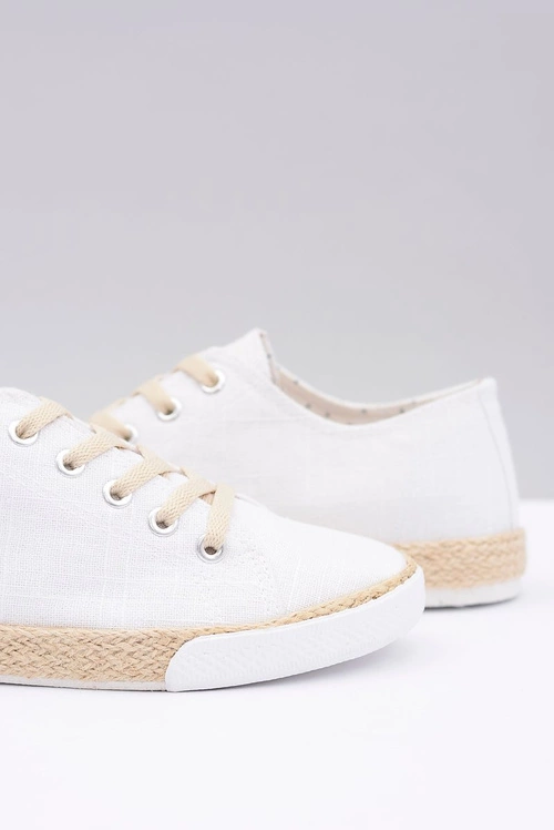 Białe Lniane Damskie Materiałowe Espadryle Peppi