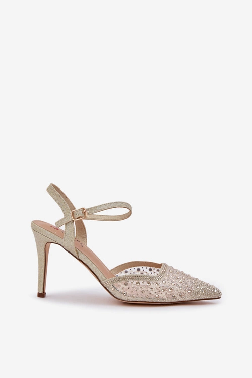 Zdobione Szpilki Z Odkrytą Piętą Złote Nanadra