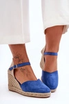 Zamszowe Sandały Na Koturnie Niebieskie Selfoss