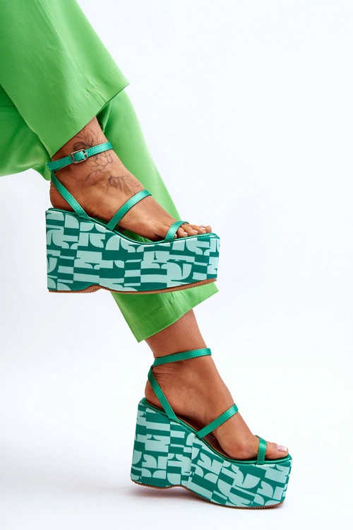 Modne Sandały Na Koturnie We Wzory Zielone Claria