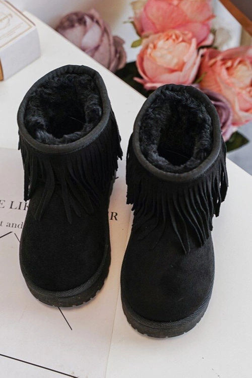 Ocieplane Botki Śniegowce Dziecięce Z Ozdobnymi Frędzlami Czarne Nimia