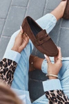 Loafersy Mokasyny Damskie Płaskie Ciemnobrązowe Roseline
