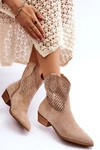 Damskie Ażurowe Botki Kowbojki Beżowe Reeds