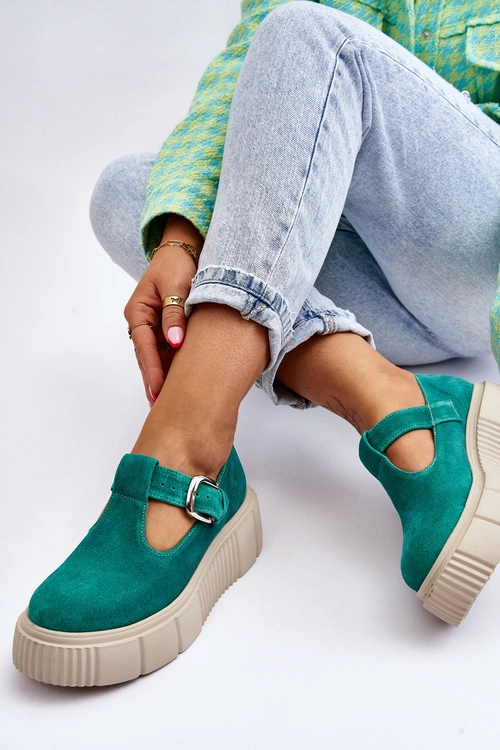 Zazoo 20102 Modne Zamszowe Półbuty Na Masywnej Platformie Zielone