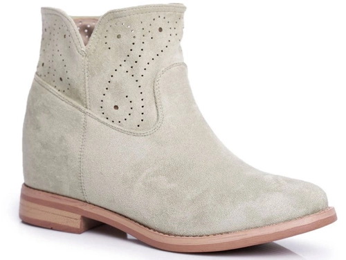 Botki Damskie Płaski Obcas Zamszowe Ażurowe Zielone Raffe