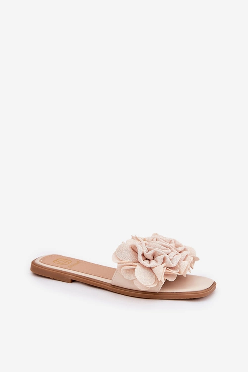 Klapki Damskie Na Płaskim Obcasie Z Ozdobnymi Kwiatami Beżowe Misorsse