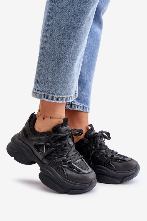 Sneakersy Damskie Na Masywnej Podeszwie Czarne Amoserna