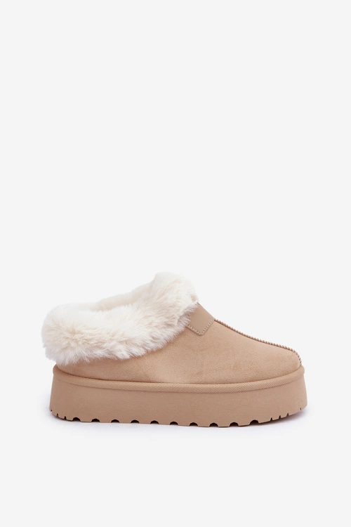 Śniegowce Z Niską Cholewką Z Futerkiem Na Platformie Eko Zamszowe Jasnobeżowe Neathoria