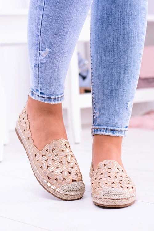 Lu Boo Damskie Baleriny Złote Espadryle w Kwiaty Macarena