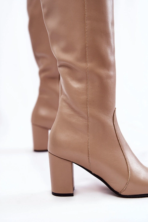 Kozaki Damskie Skórzane Laura Messi Beżowe 1415