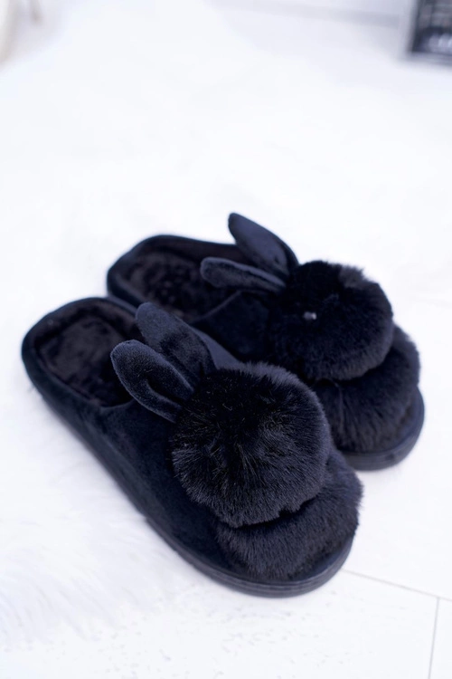 Papcie Damskie Klasyczne Z Królikiem Czarne Howi