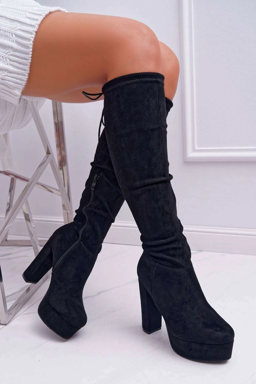 Kozaki Damskie Na Słupku Czarne Kontiga