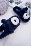 Papcie Damskie Z Futerkiem Miś Granatowe Bear