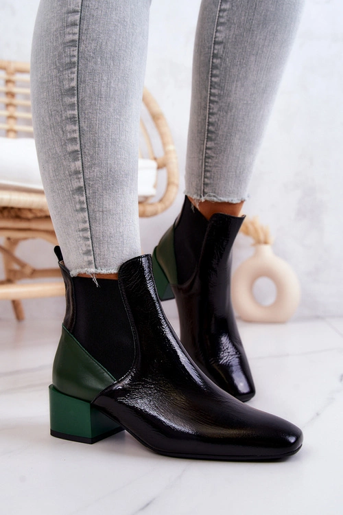 Skórzane Botki Na Słupku Czarno-Zielone Kailey