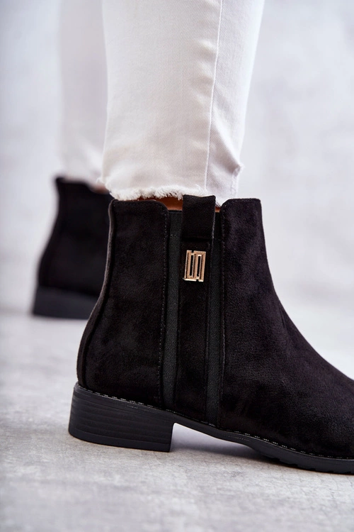 Damskie Zamszowe Botki Z Ozdobą Czarne Giana