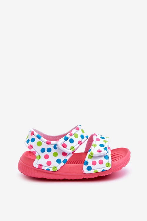 Piankowe Dziecięce Lekkie Sandałki We Wzory Różowo-Białe Malaga