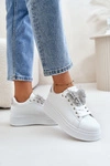 Sneakersy Damskie Na Platformie Z Motylem Biało-Srebrne Naritevia