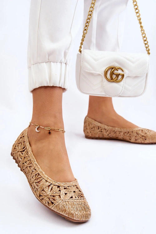 Ażurowe Modne Baleriny Beżowe Thiago