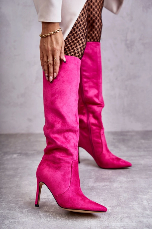 Zamszowe Kozaki Na Szpilce Różowe Carite