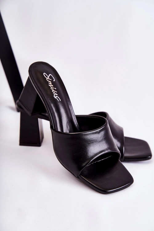 Skórzane Klasyczne Klapki Na Obcasie Czarne Talena